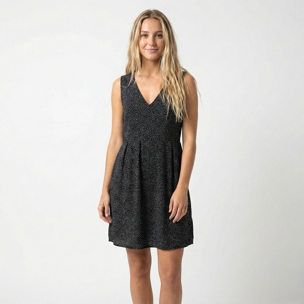 Mads Norgaard Polka Dot Dress 38 Small Black White V-Neck Mini Scandi Pocket